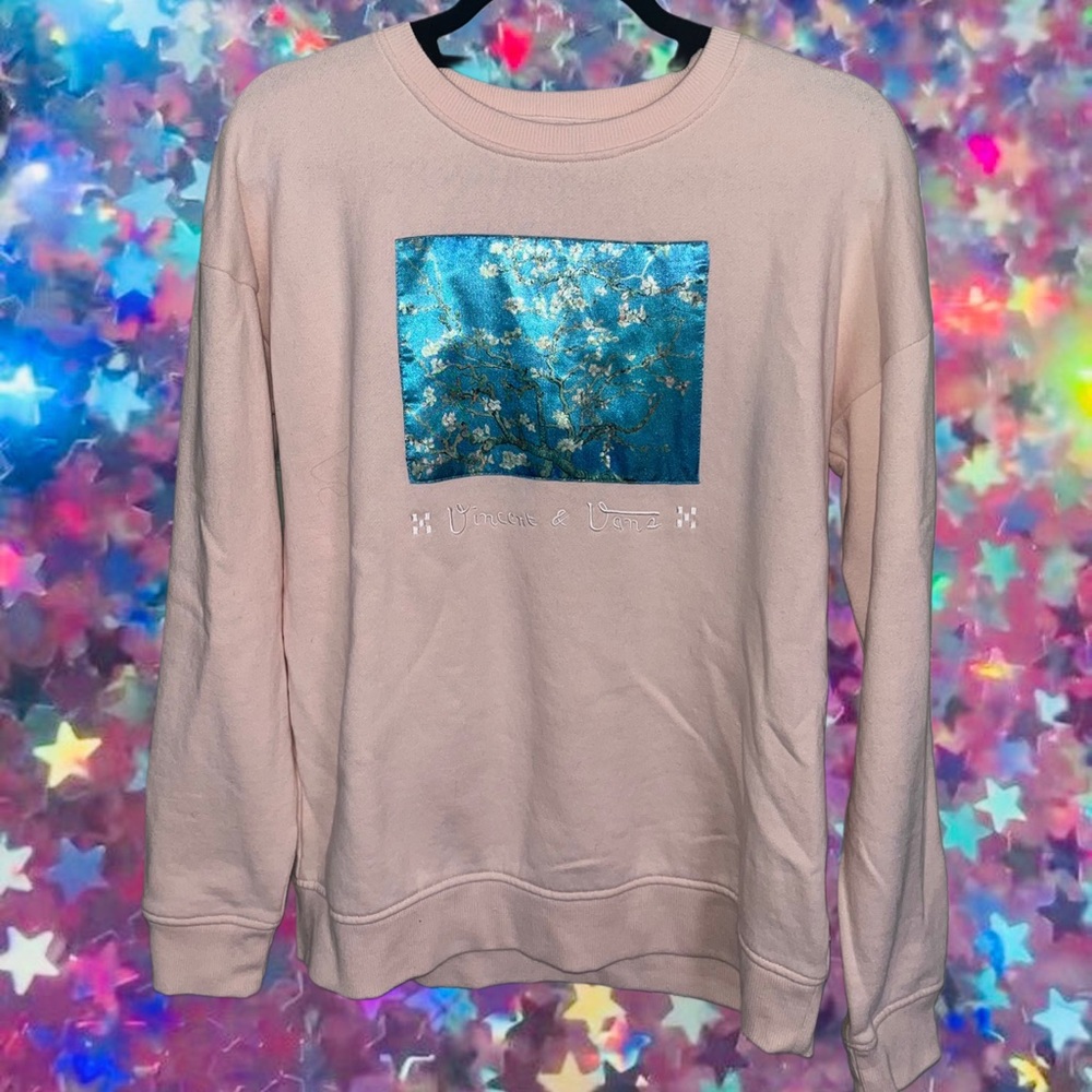 Vans x Vincent Van Gogh pink almond blossom crewneck sweater 🖼️🌸